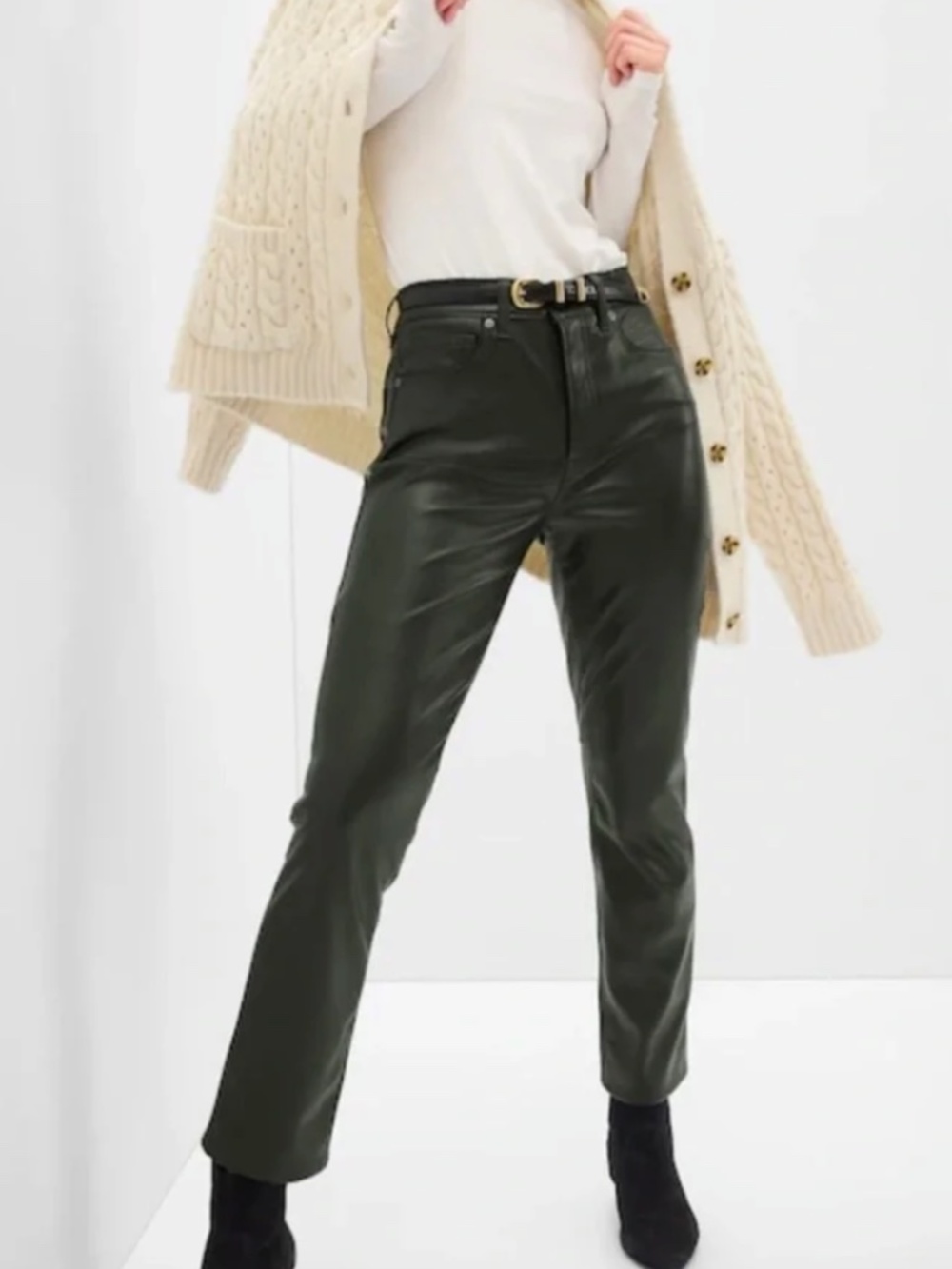 NWT GAP High Rise Faux-Leather Vintage Slim Pants Sz. 28 Green